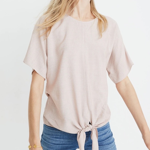 Madewell rust/ cream tie waist short sleeve top ❤️ - Picture 3 of 9